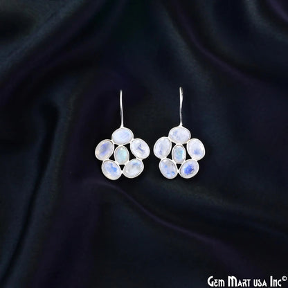 Rainbow Moonstone Drop Earrings 35x21mm Oval Cluster, Sterling Silver Dangle Jewelry