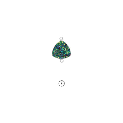Clearance Natural Titanium Druzy 14mm Trillion Silver Plated Double Bail Bezel Gemstone Connector
