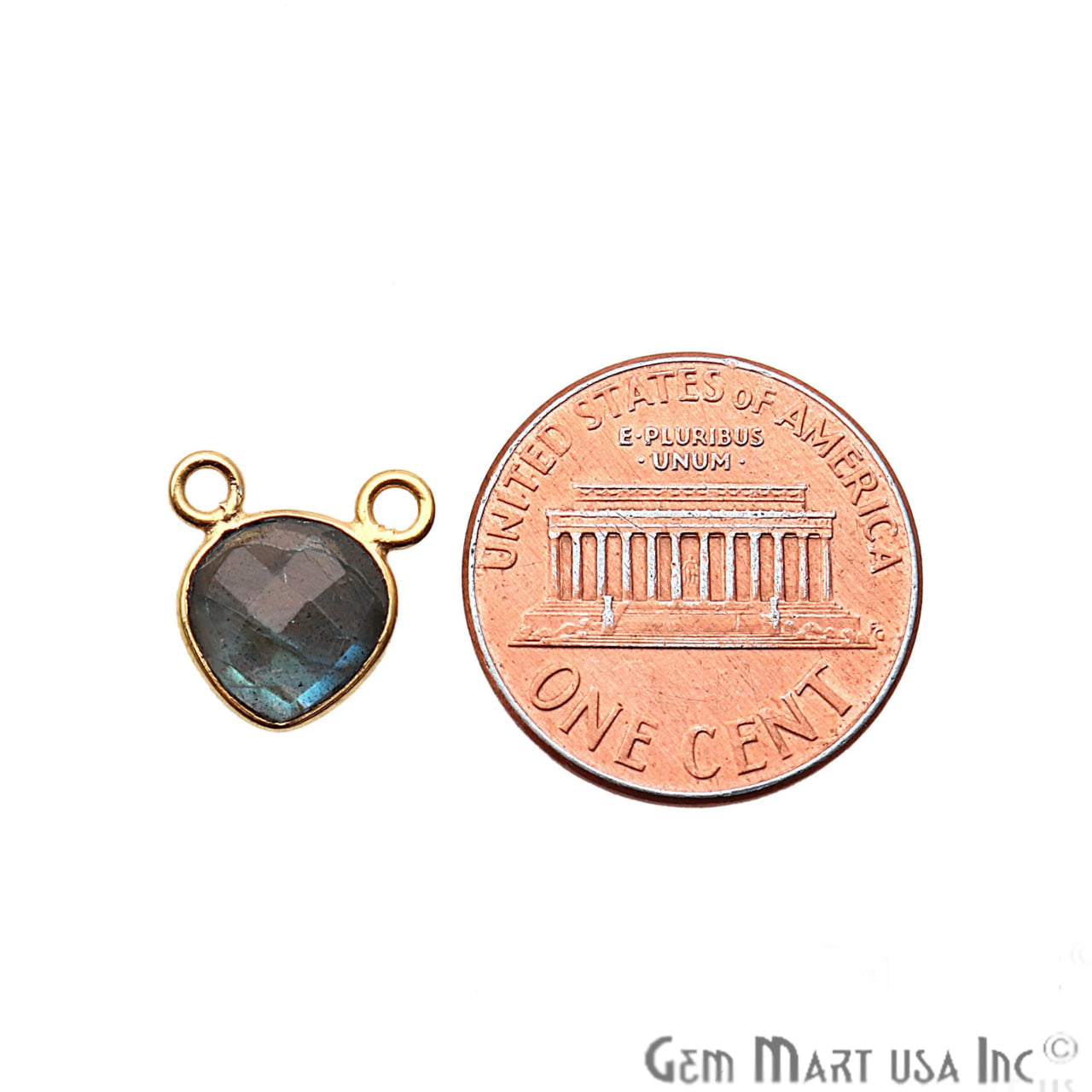Labradorite 8mm Heart Gold Plated Bezel Cat Bail Gemstone Connector