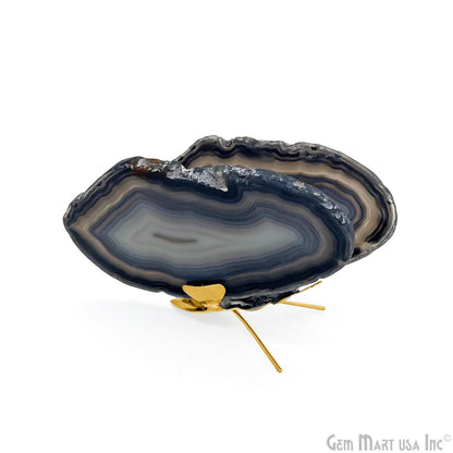 Black Agate Slice Butterfly, Natural Agate Décor, Butterfly Wing Home Décor, Agate Geode, Natural Gemstone Butterfly