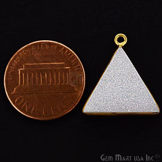White Druzy Triangle 16mm Single Bail Gold Bezel Druzy Gemstone Connector