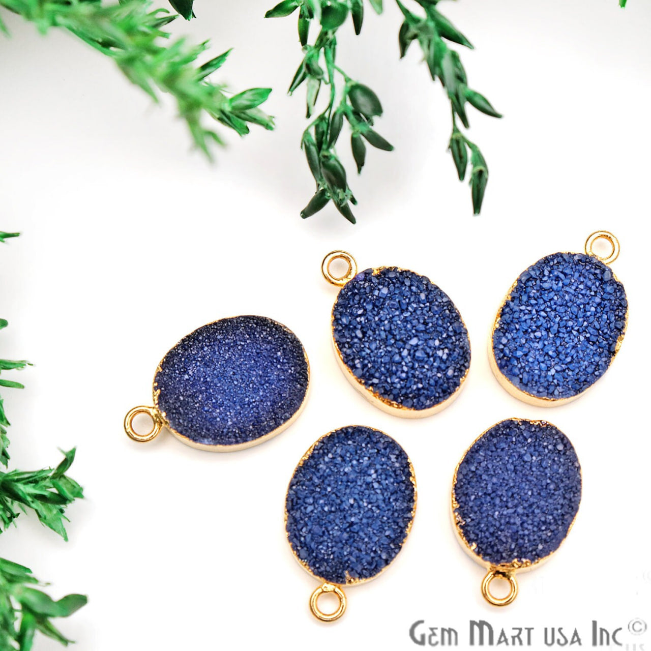 Druzy Gold Electroplated 12x16mm Oval Single Bail Gemstone Connector