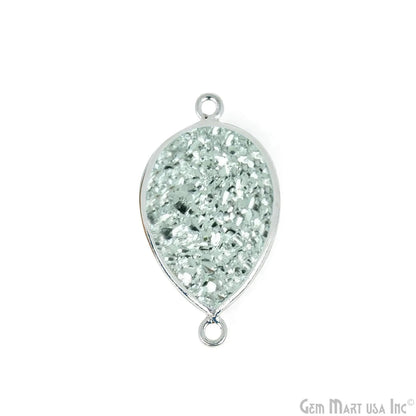 Silver Druzy 10x14mm Pears Silver Plated Double Bail Gemstone Connector