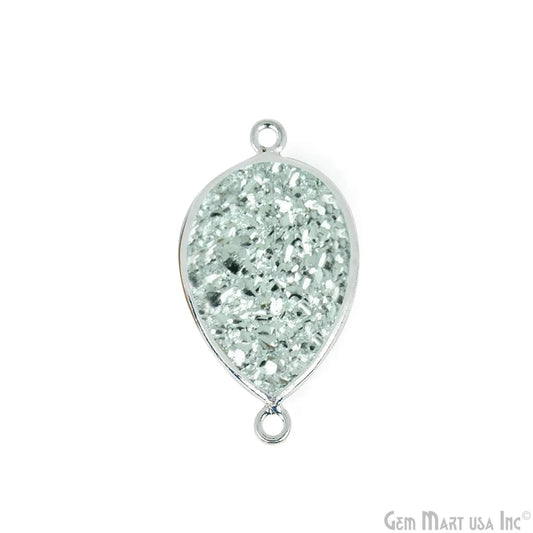 Silver Druzy 10x14mm Pears Silver Plated Double Bail Gemstone Connector