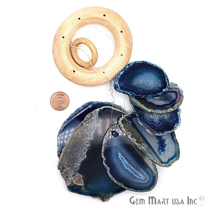 Deep Blue Agate Slice Wind Chime, Natural Gemstone Wind Chime, Garden Décor, Home Décor, Melodic Tones