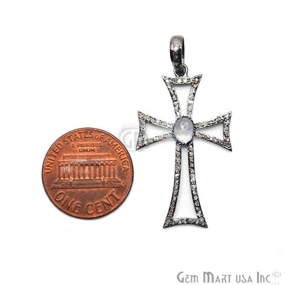 Celtic Cross Pave Diamond Charm Pendant, Sterling Silver Rainbow Necklace Pendant
