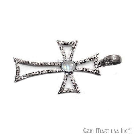 Celtic Cross Pave Diamond Charm Pendant, Sterling Silver Rainbow Necklace Pendant
