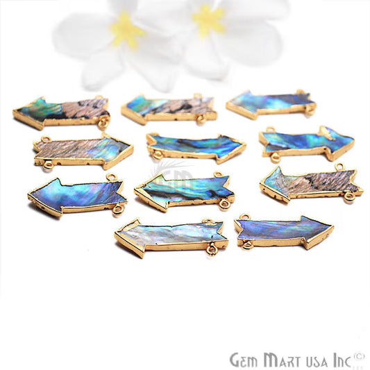 Abalone Shell 36x17mm Arrow Shape Double Bail Gold Electroplated Connector
