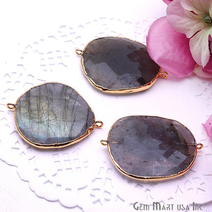 Labradorite 36x32mm Free Form Shape Gold Electroplated Double Bail Gemstone Connector