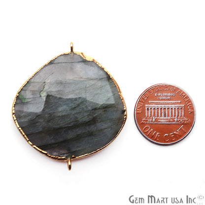 Labradorite 36x32mm Free Form Shape Gold Electroplated Double Bail Gemstone Connector
