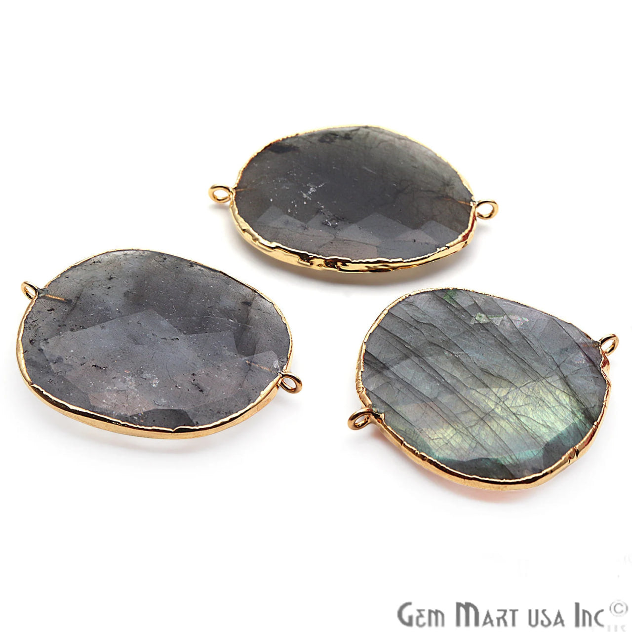 Labradorite 36x32mm Free Form Shape Gold Electroplated Double Bail Gemstone Connector