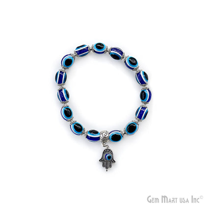 Turkish Evil Eye Beaded Bracelet with Hamsa Hand, Stretchy, Unisex, Adjustable Protection Talisman, 7 inch,