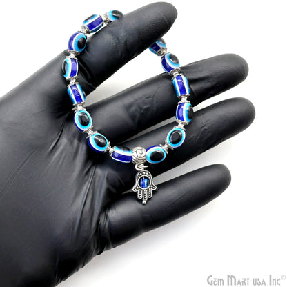 Turkish Evil Eye Beaded Bracelet with Hamsa Hand, Stretchy, Unisex, Adjustable Protection Talisman, 7 inch,