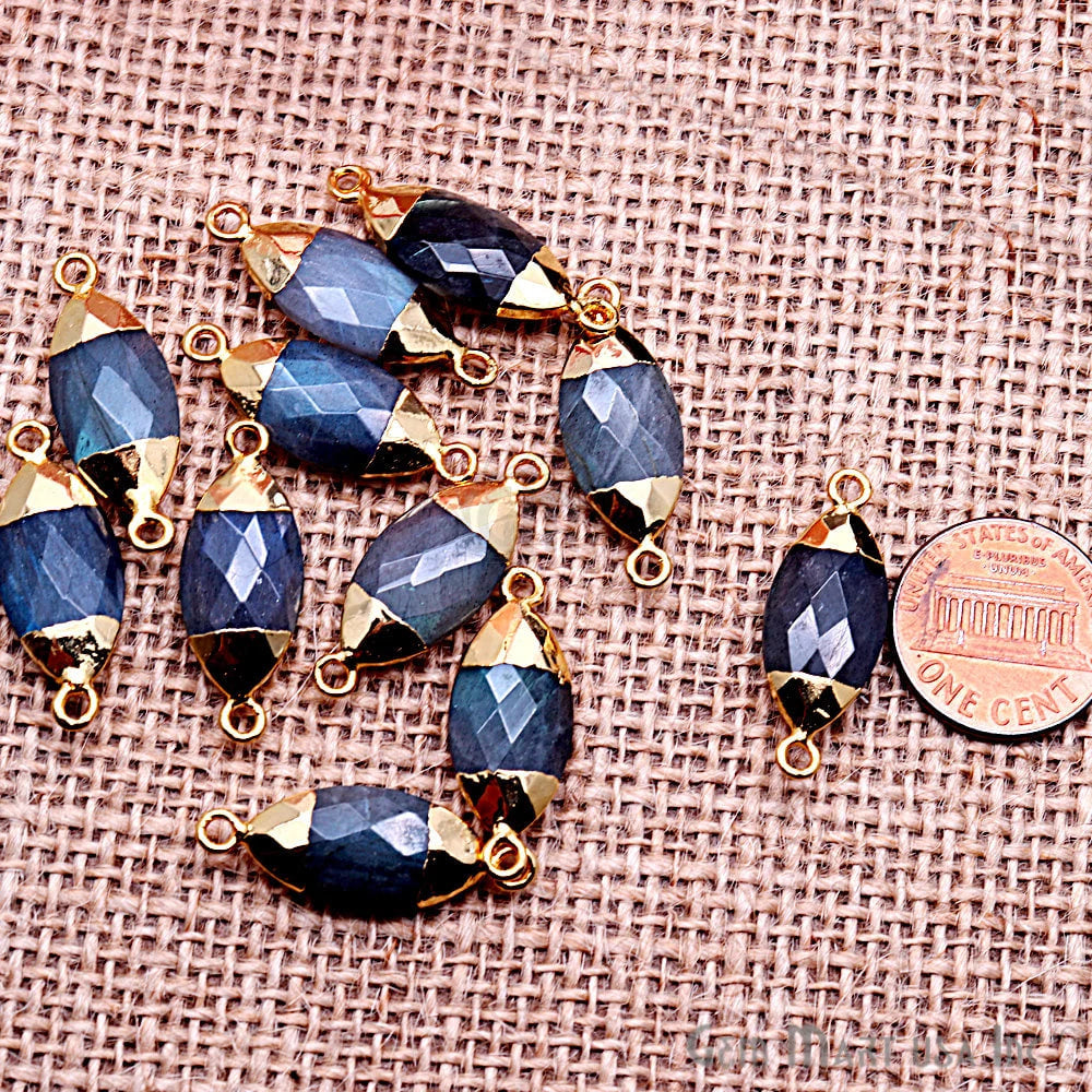 Labradorite 10x20mm Marquise Shape Gold Electroplated Gemstone Connector