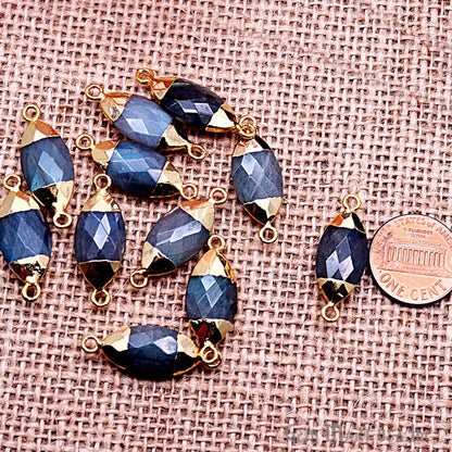 Labradorite 10x20mm Marquise Shape Gold Electroplated Gemstone Connector