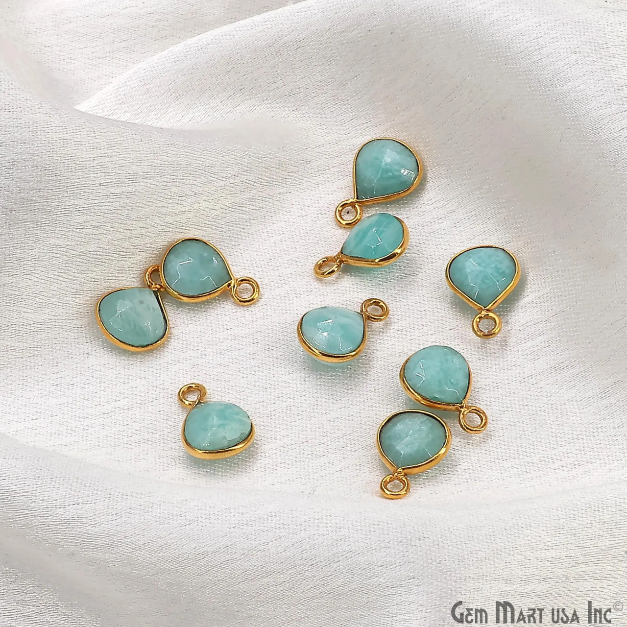 Amazonite Heart 6mm Gold Plated Single Bail Bezel Gemstone Connector