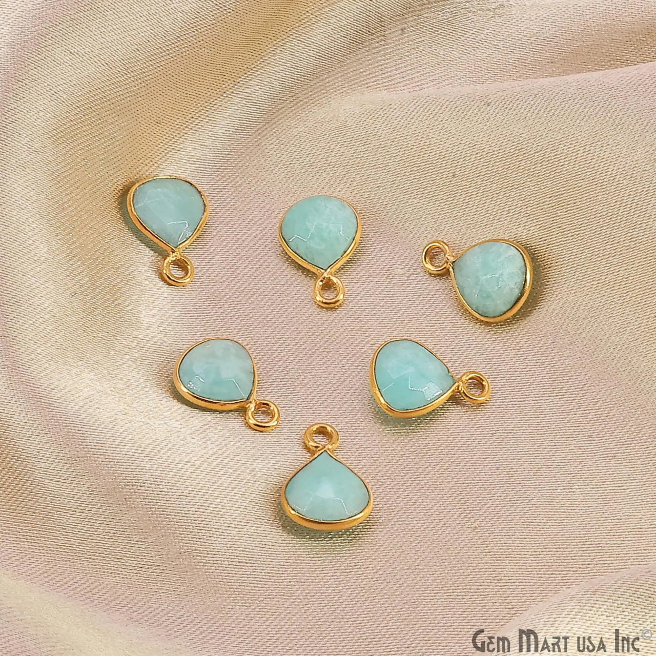 Amazonite Heart 6mm Gold Plated Single Bail Bezel Gemstone Connector