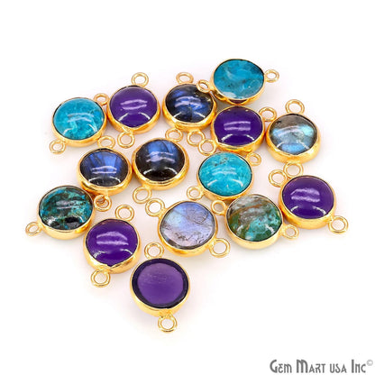 Multi Color Round 21x12mm Gold Plated Double Bail Cabochon Connector