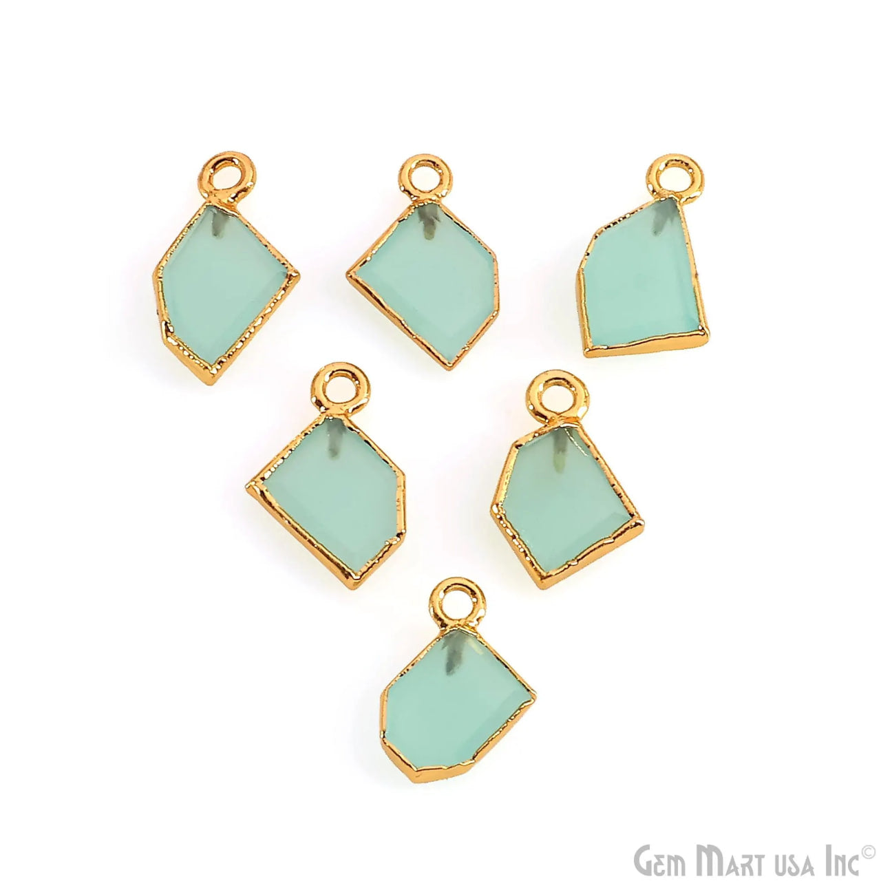Aqua Chalcedony Gold Electroplated Single Bail Geometric Pendant Charm Gemstone Connector