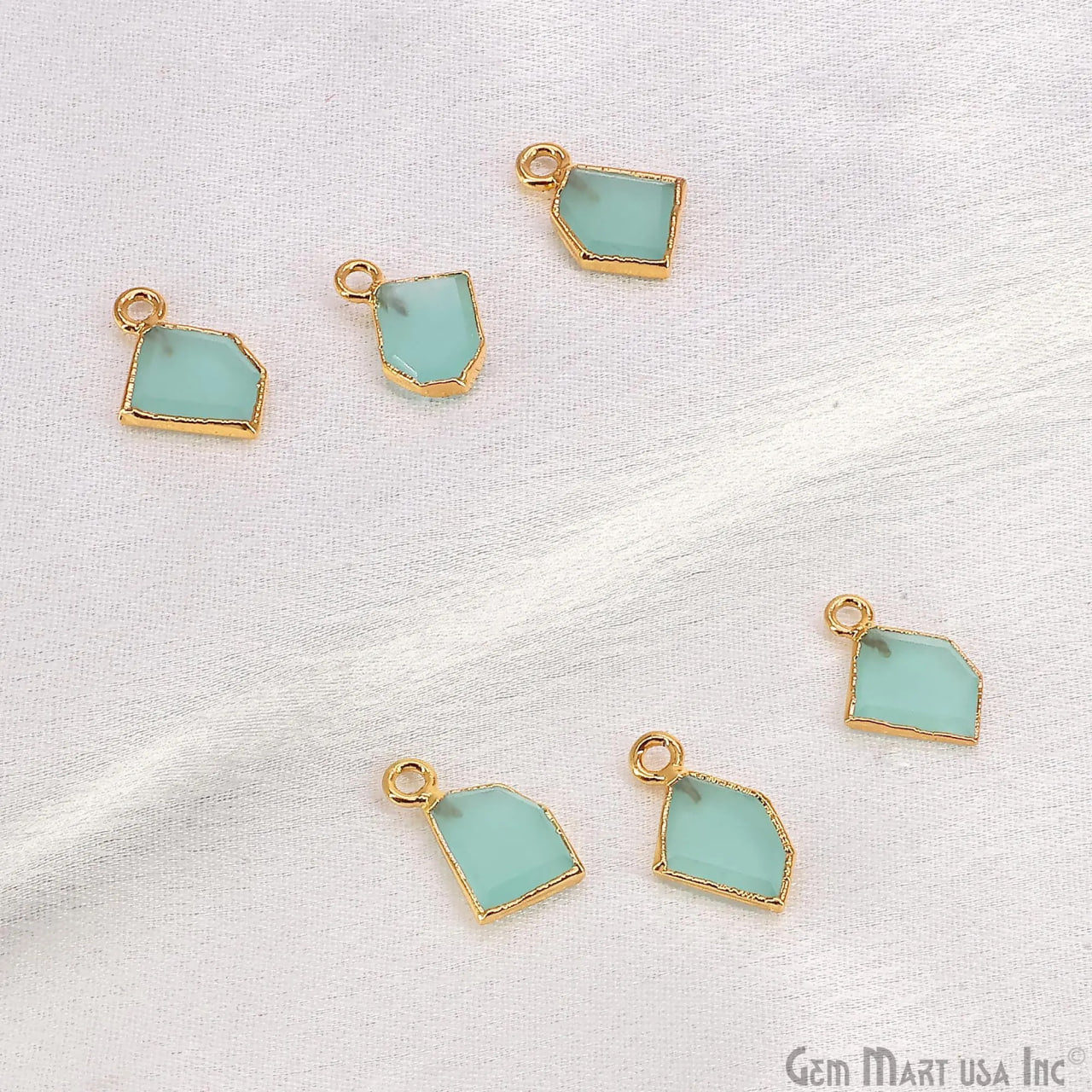 Aqua Chalcedony Gold Electroplated Single Bail Geometric Pendant Charm Gemstone Connector