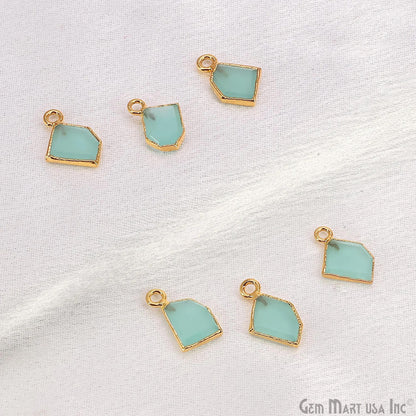 Aqua Chalcedony Gold Electroplated Single Bail Geometric Pendant Charm Gemstone Connector