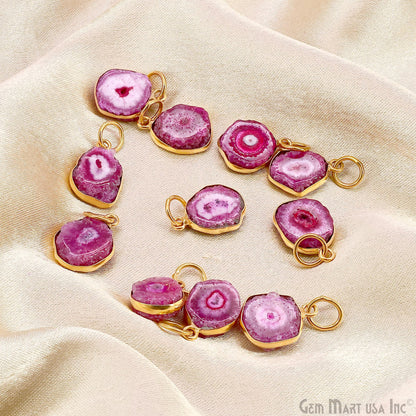 Pink Agate Geode Druzy 14x10mm Single Bail Gold Electroplated Gemstone Connector
