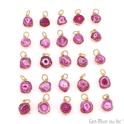 Pink Agate Geode Druzy 14x10mm Single Bail Gold Electroplated Gemstone Connector