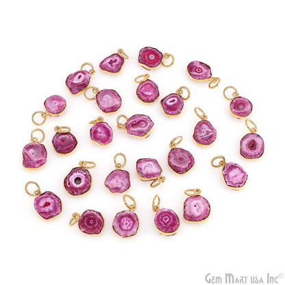 Pink Agate Geode Druzy 14x10mm Single Bail Gold Electroplated Gemstone Connector