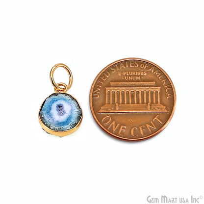 Blue Agate Geode Druzy 14x10mm Single Bail Gold Electroplated Gemstone Connector