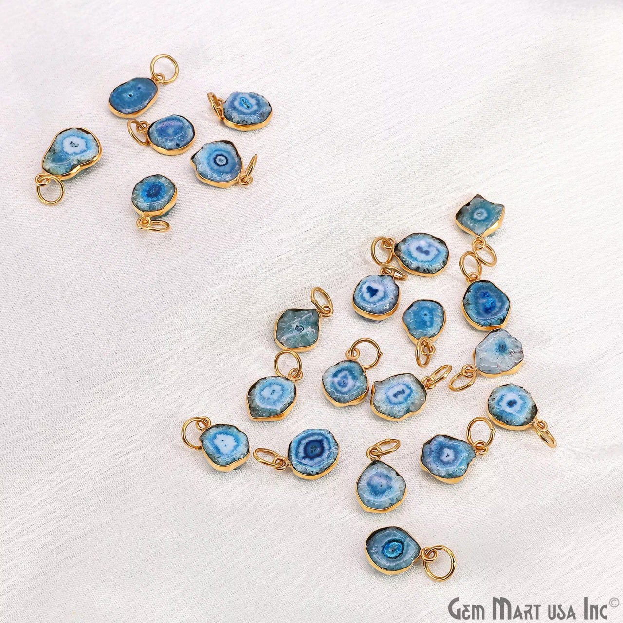 Blue Agate Geode Druzy 14x10mm Single Bail Gold Electroplated Gemstone Connector