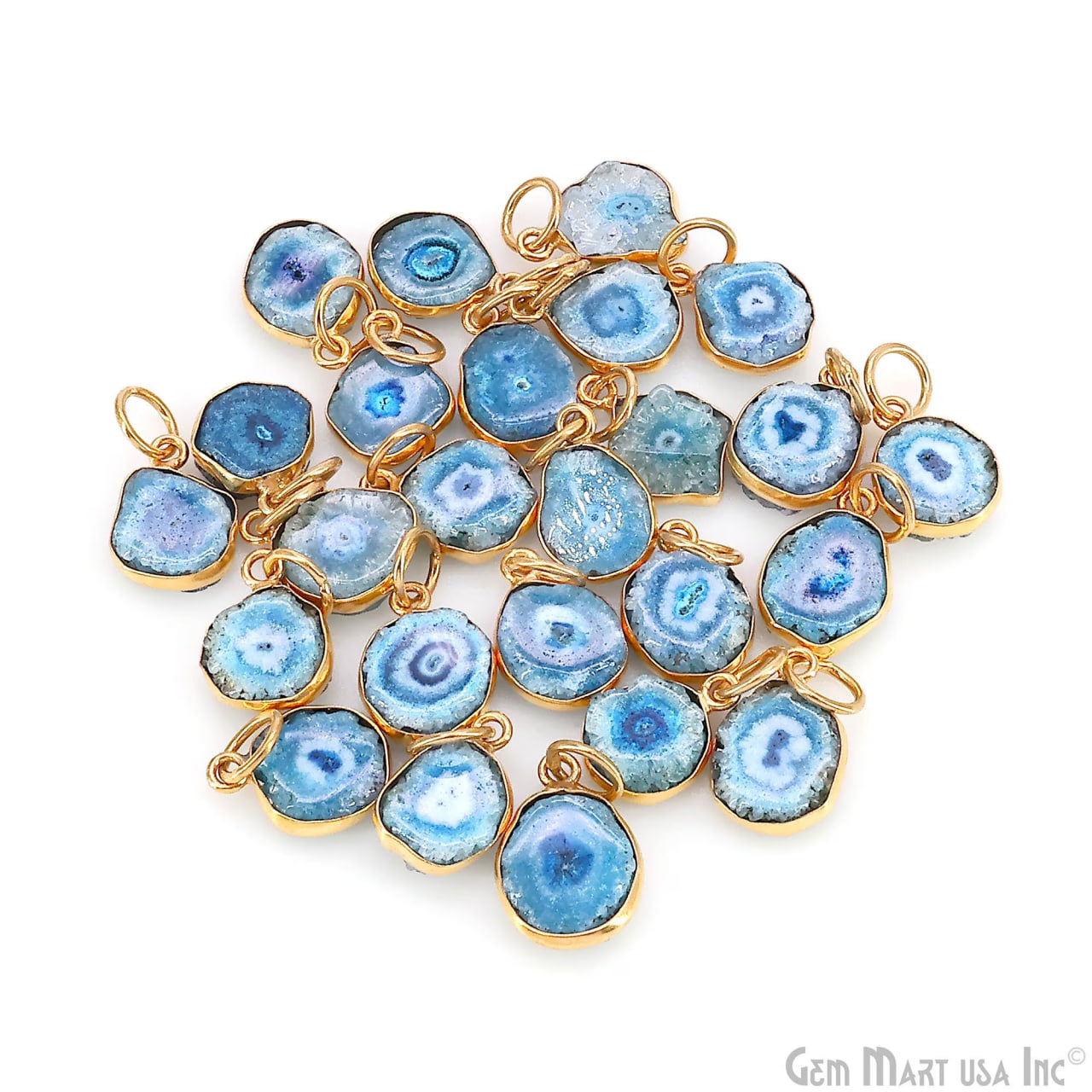 Blue Agate Geode Druzy 14x10mm Single Bail Gold Electroplated Gemstone Connector