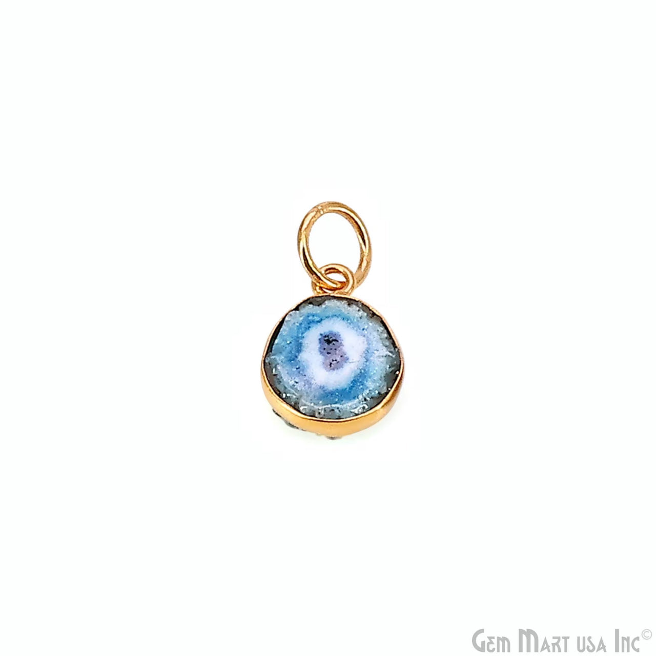 Blue Agate Geode Druzy 14x10mm Single Bail Gold Electroplated Gemstone Connector