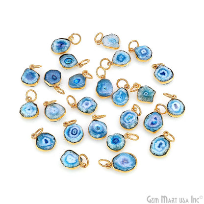 Blue Agate Geode Druzy 14x10mm Single Bail Gold Electroplated Gemstone Connector