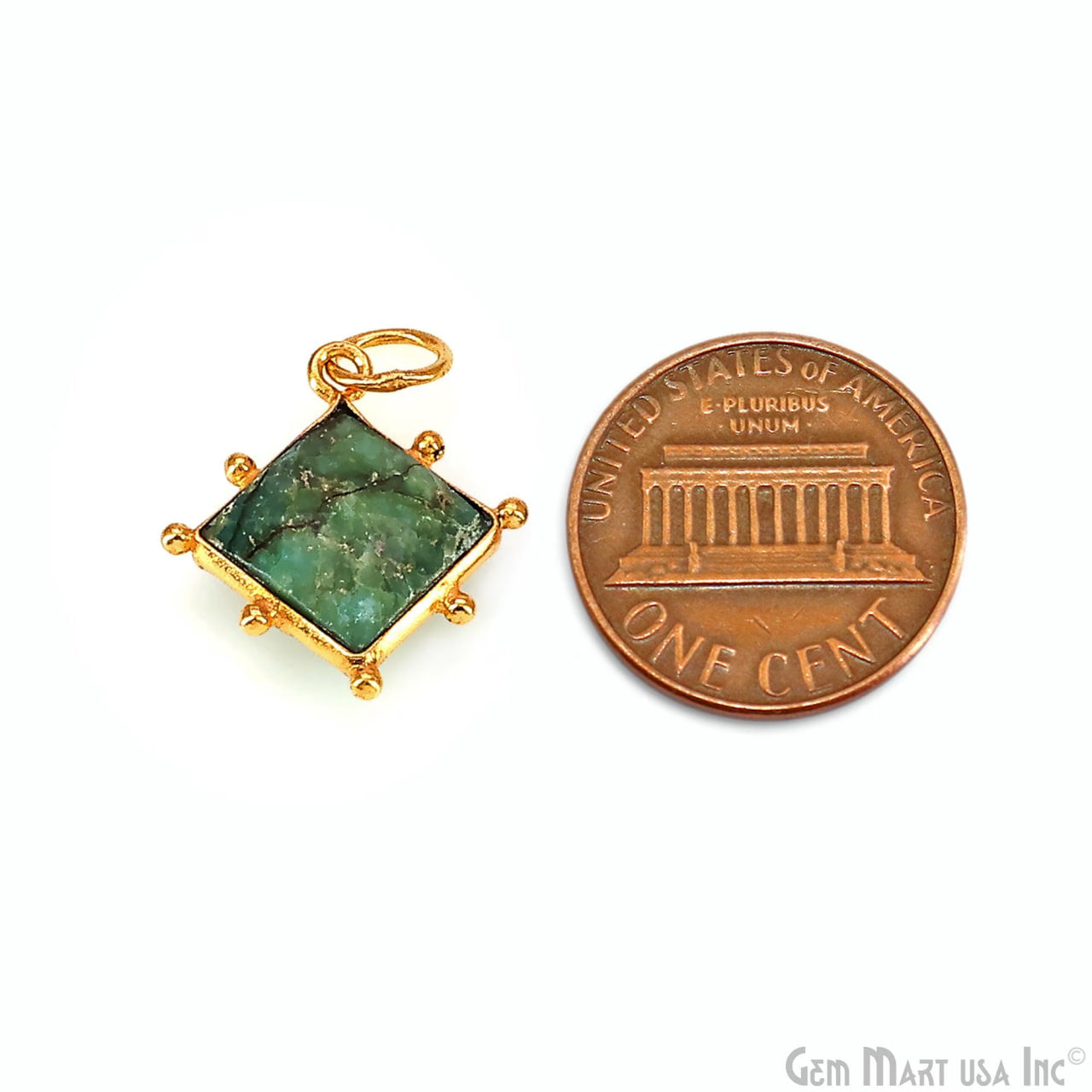 Chrysocolla Square 14mm Gold Bezel Setting Single Bail Gemstone Connector