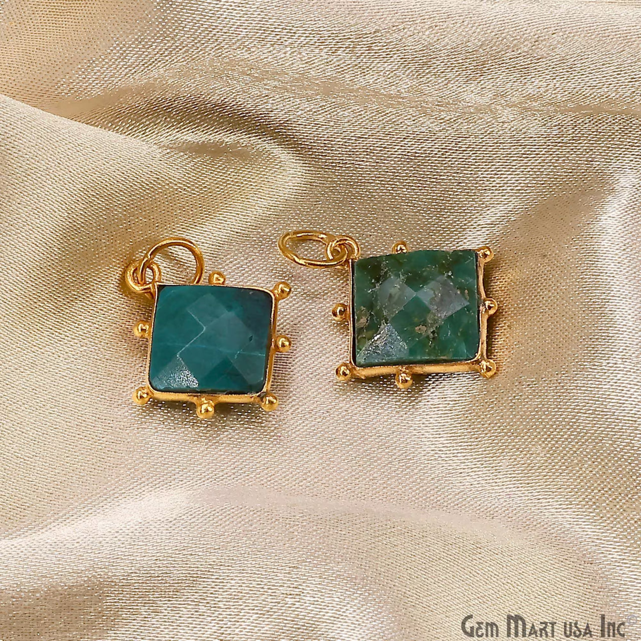 Chrysocolla Square 14mm Gold Bezel Setting Single Bail Gemstone Connector