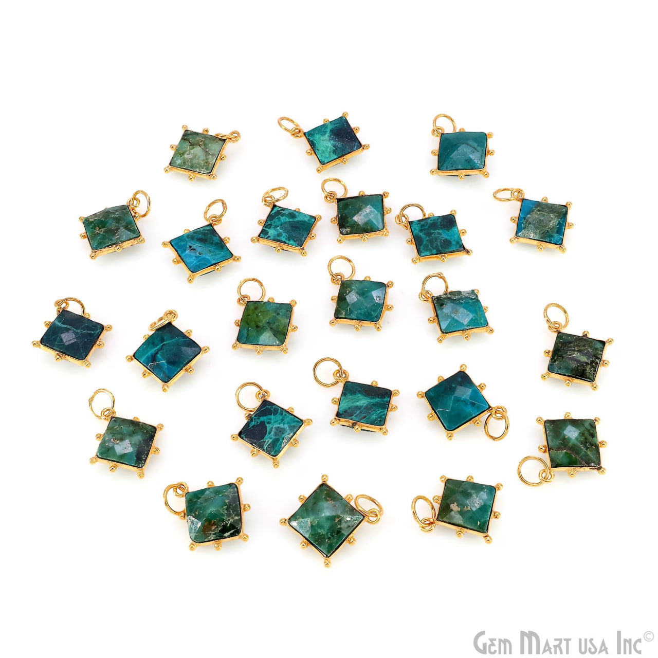 Chrysocolla Square 14mm Gold Bezel Setting Single Bail Gemstone Connector