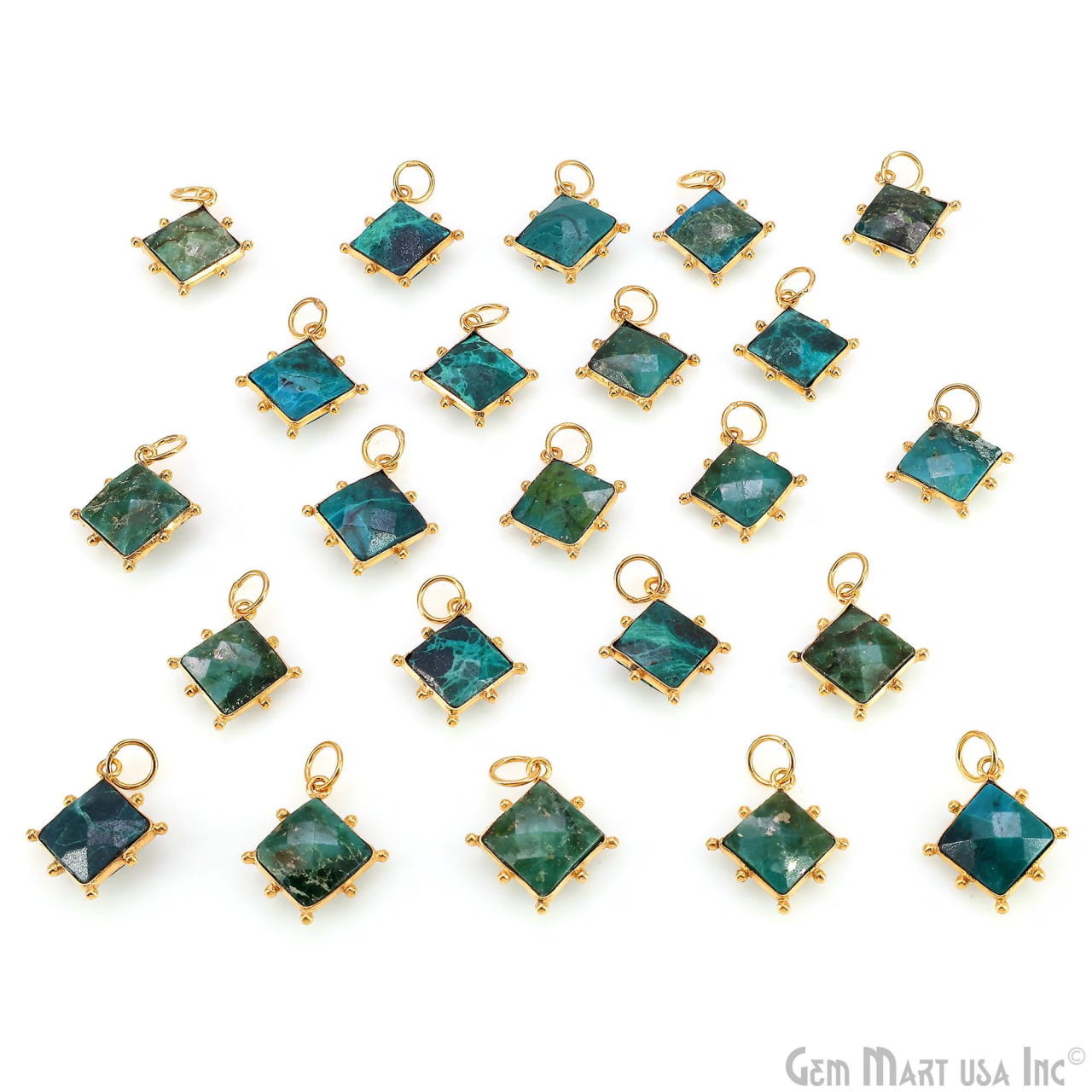 Chrysocolla Square 14mm Gold Bezel Setting Single Bail Gemstone Connector