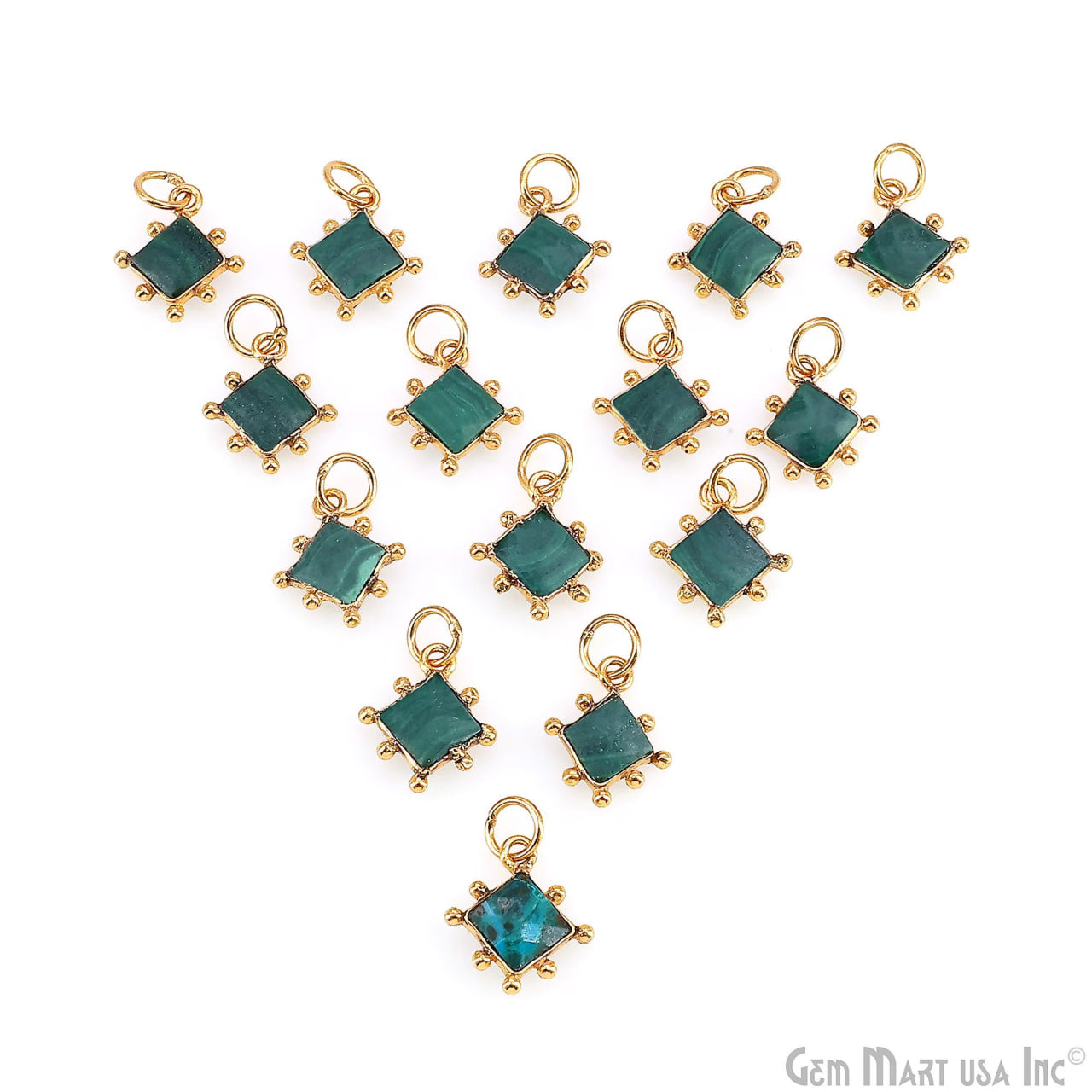 Chrysocolla Square 10mm Gold Bezel Setting Single Bail Gemstone Connector