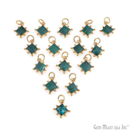 Chrysocolla Square 10mm Gold Bezel Setting Single Bail Gemstone Connector