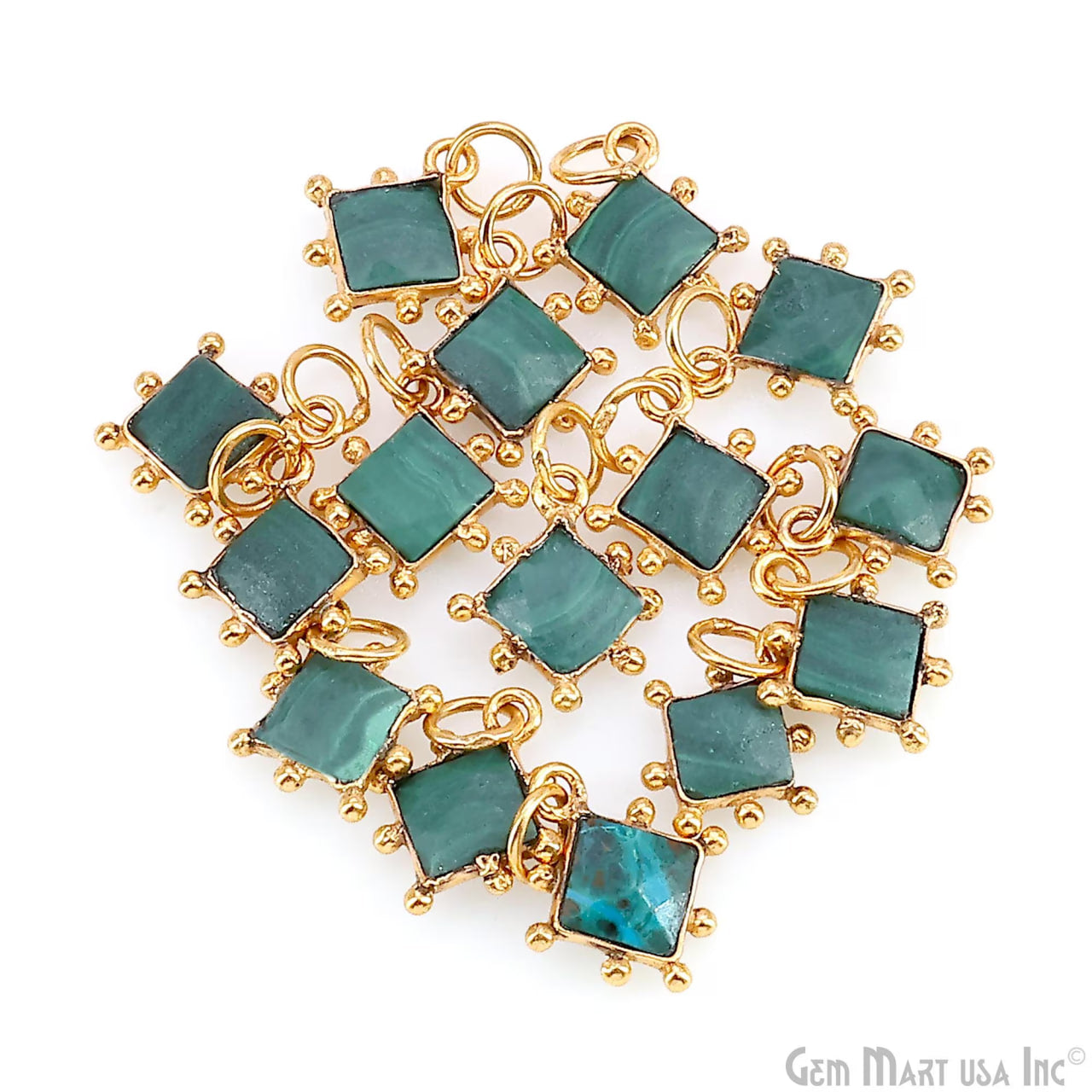 Chrysocolla Square 10mm Gold Bezel Setting Single Bail Gemstone Connector