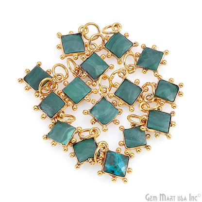 Chrysocolla Square 10mm Gold Bezel Setting Single Bail Gemstone Connector