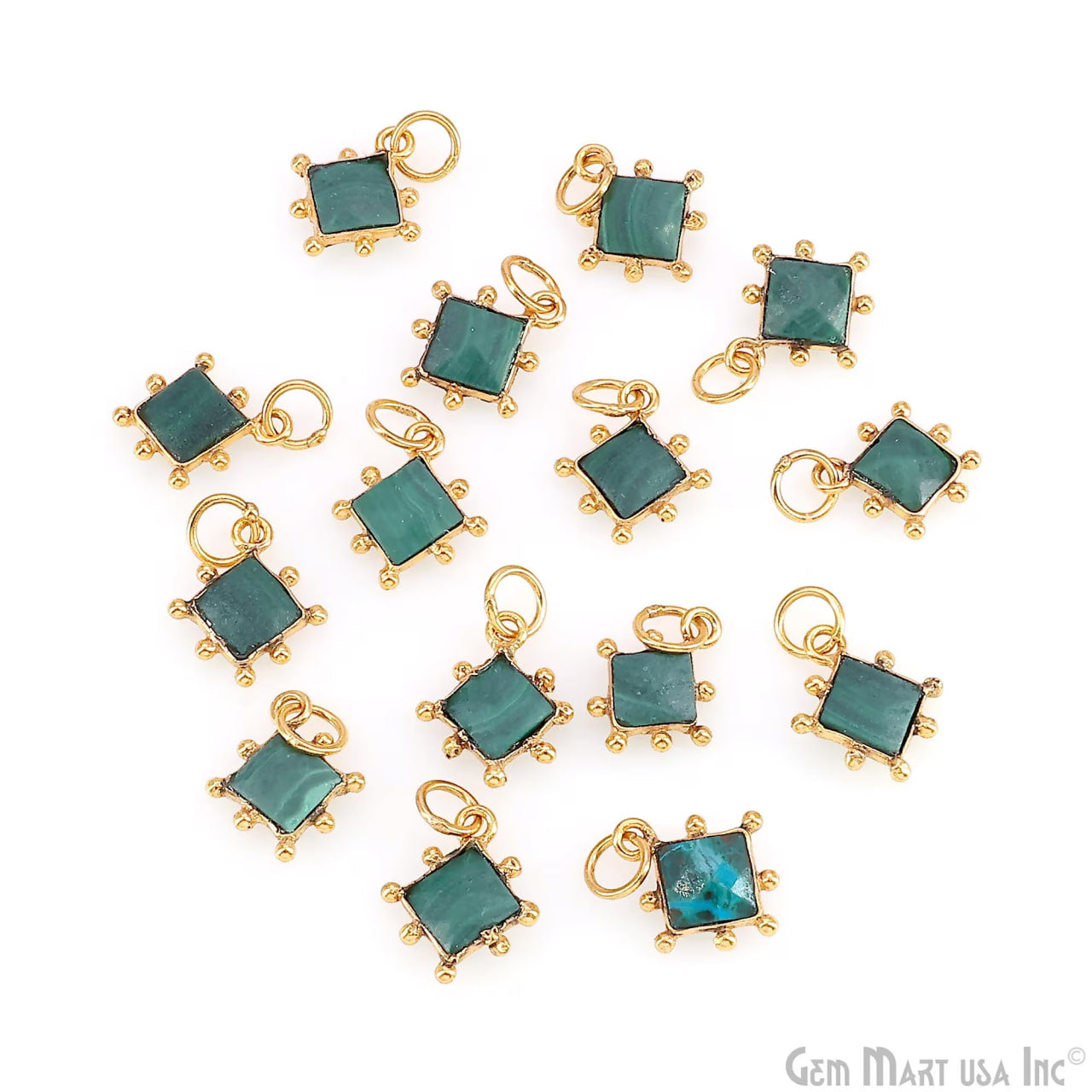 Chrysocolla Square 10mm Gold Bezel Setting Single Bail Gemstone Connector
