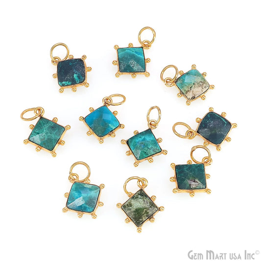 Chrysocolla Square 12mm Gold Bezel Setting Single Bail Gemstone Connector