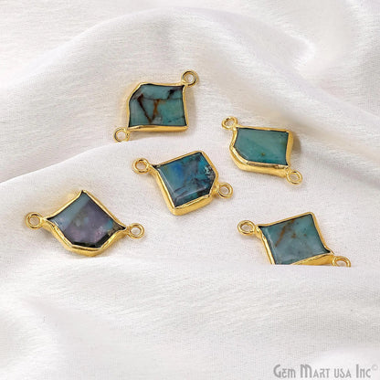 Chrysocolla Geometric 23x13mm Gold Bezel Setting Single Bail Gemstone Connector
