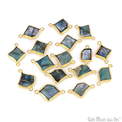 Chrysocolla Geometric 23x13mm Gold Bezel Setting Single Bail Gemstone Connector