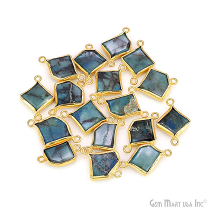 Chrysocolla Geometric 23x13mm Gold Bezel Setting Single Bail Gemstone Connector