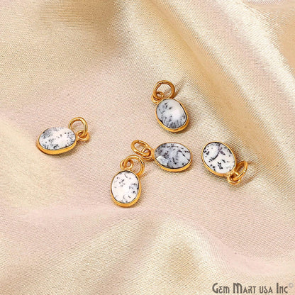 Dendrite Opal Oval 12x7mm Gold Bezel Setting Single Bail Gemstone Connector