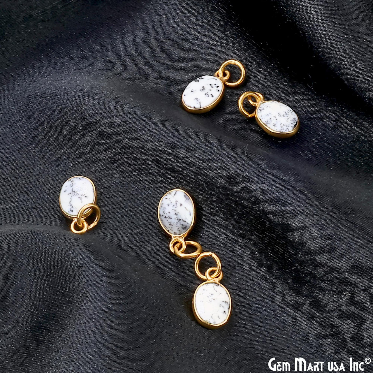 Dendrite Opal Oval 12x7mm Gold Bezel Setting Single Bail Gemstone Connector