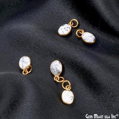 Dendrite Opal Oval 12x7mm Gold Bezel Setting Single Bail Gemstone Connector