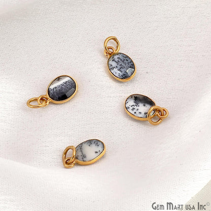 Dendrite Opal Oval 12x7mm Gold Bezel Setting Single Bail Gemstone Connector